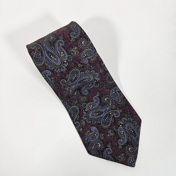 Neil Martin Paisley Mens Tie Italian Silk Made in USA Necktie Dark Purple Blue - Picture 10 of 11